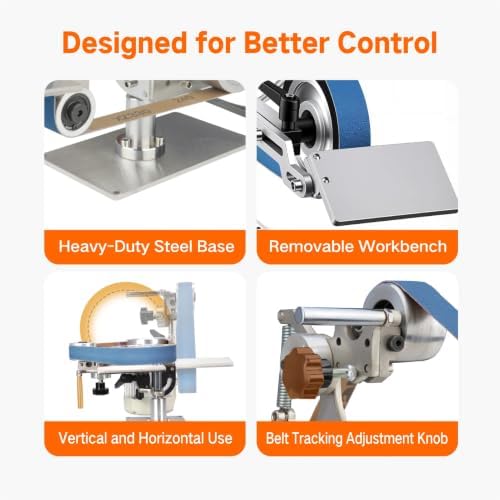 Belt Grinder Sander, 30 x 1-Inch Variable Speed Belt Polisher with VFD, 110V 550W Electric Grinding Machine with 3 Grinding Moulds & 3 PCS Sanding Belts for Metalworking, Knife Making
