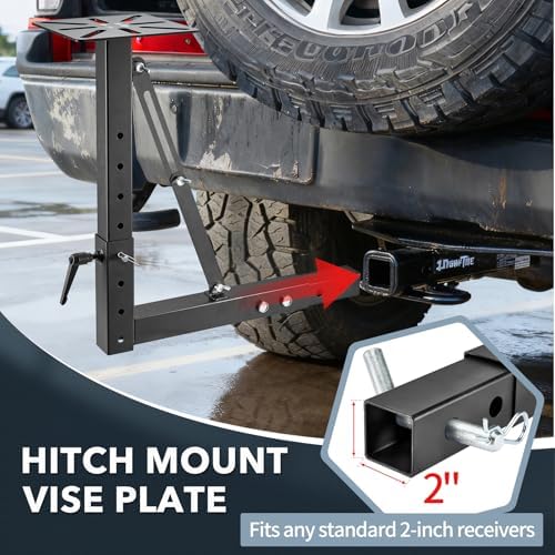Hitch Mount Vise Plate, Adjustable Height Hitch Vise Mount for Trucks, Trailers and RVs, Universal Fit for 2-Inch Receiver