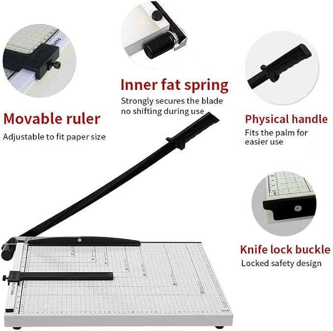 Guillotine Paper Cutter 18 Inch - Professional Large Paper Heavy Duty Trimmer, Steel Base 12-Sheet Capacity for Cardstock & Photos, Safety Lock & Self-Sharpening Blade for Office, School, Craft Studio
