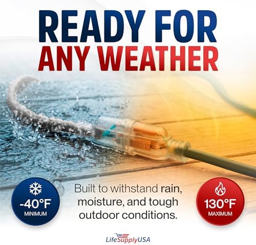 75ft Outdoor/Indoor Extension Cord 14/3 Gauge Heavy Duty 3 Prong SJTW, Waterproof, Flexible Cold-Resistant Long Power Cord,13A 125V 1625W, Black by LifeSupplyUSA