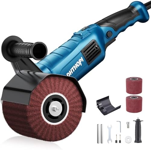 LDHTHOPI 1800W Burnishing Polishing Machine, 110V Handheld Electric Stainless Steel Polisher, 8 Variable Speed, 3100RPM for Metal with 2 Wheels, Stainless Steel, Wood