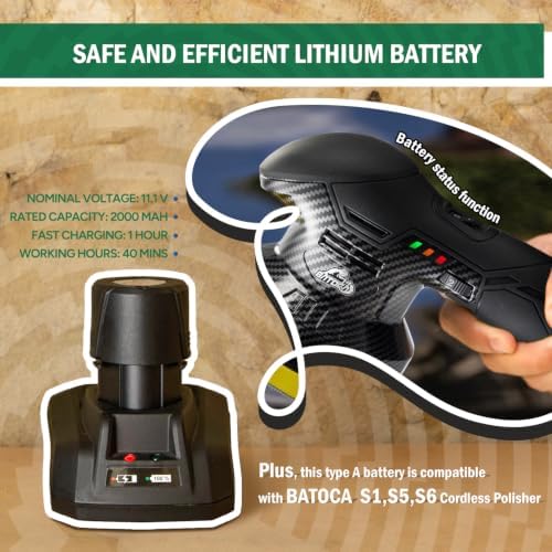 BATOCA 2026S3 Cordless Car Buffer Polisher, 2x11.1V Lithium-ion Rechargeable Battery Powered Polisher with 6 Variable Speed, DA Orbital Buffer for Car Detailing, Polishing, Waxing, Carbon Style