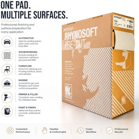 Indasa Rhynosoft Pre-Cut Foam Hand Sanding Pads – Flexible Sponge Sandpaper Sheets for Hand & Machine Sanding – Grits P120 to P1500 – 4.5" x 5.5" Pads – 80 Series – 4.5" x 27.5 yd Roll (320 Grit)