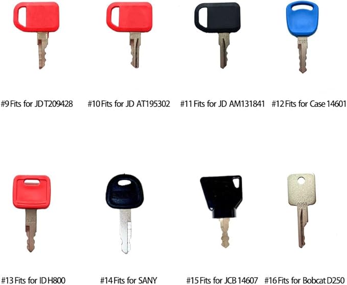 16 key Construction Machine Operator Ignition key set/Heavy Equipment Keys Master Set