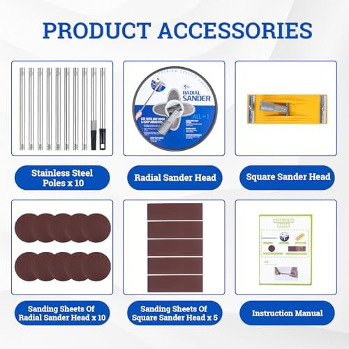 Drywall Pole Sander With 118in Splicing Pole,2 Sander Heads,15sanding Sheets (80,100,180,240,320 Grit),Suitable For Wall Painting, Cleaning and Polishing