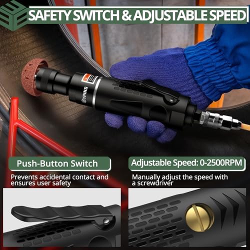 EYPINS Air Tire Buffer Full Kit - 2500RPM Air Tire Grinder with 40mm 55mm Tungsten Steel Buffing Wheel Head, Tire Inner Linner Scrapper, Patch Roller, Quiet Pneumatic Tire Repair Tools for Garage
