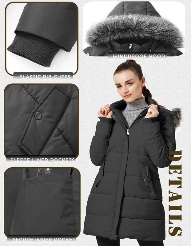 GGleaf Women's Winter Puffer Coat with Removable Fur Hood Warm Snow Jacket