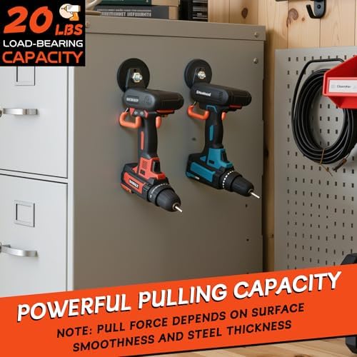 ULIBERMAGNET New Upgraded Heavy Duty Magnetic Garage Hooks,4 Pack Strong Large Magnet Hooks for Power Drill,Garden Tools,Hose,Pegboard,Garage, Workshop,Magnetic Storage Hook for Hanging(Orange)