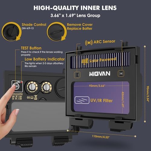 Welding Helmet Auto Darkening, MIGVAN True Color Welding Hood Solar Powered with 2 Arc Sensors, Optical Filtering Tech Welding Mask,Wide Shade 4/5-9/9-13 for ARC TIG MIG Grind Welding Helmets for Men