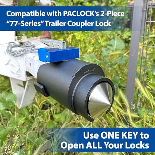 PACLOCK's 88-Series Shrouded Trailer Coupler Lock, Standard Rekeyable (SR), One Lock Keyed to a Number U-Pick! w/ 2 Keys, Black