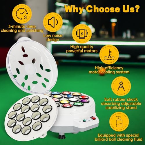 Billiard Ball Cleaning Machine, Pool Ball Polishing Cleaning Machine, Automatic 16 Ball Pool Ball Washer & Polisher with Powerful 180W Motor, for American Style Billiards 110V
