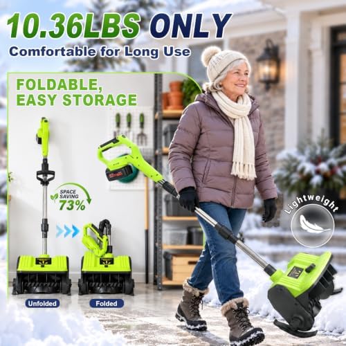 Electric Snow Blower, Cordless Snow Shovel, 2 Batteries, 10-Inch Width