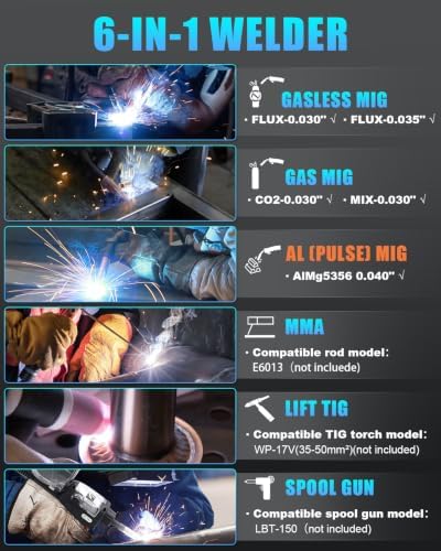 AZZUNO Single PULSE MIG Welder Machine 175A 110V/220V 6-in-1 Spool Gun Fit