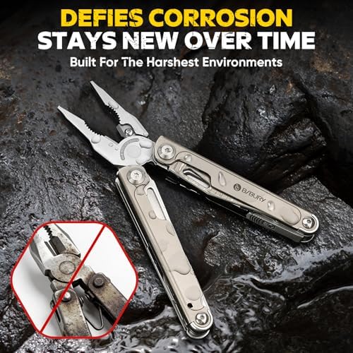 BIBURY Titanium Alloy Multitool with Damascus Knife & Scissors, BI2049TI