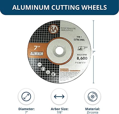Benchmark Abrasives 7" Type 1 Aluminum Cutting Wheel 0.045" Thick 7/8" Arbor, Metal Cutting Grinding Wheel, Angle Grinding Cutting Wheel Max. RPM 8600-25 Pack