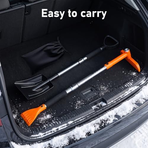 COCCKO 47.6" Car Snow Brush and Ice Scraper, 3-in-1 Heavy Duty Extendable Snow Shovel with 360° Rotating Silicone Brush Head, Durable Snow Removal Tool for SUV Truck(Tangerine)