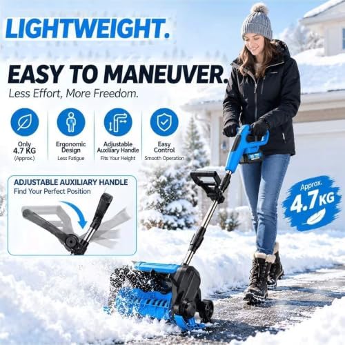 Cordless Snow Blower Electric Snow Shovel, 4.7kg Lightweight Handheld Snow, 30cm Push Snow Sweeper, Quiet Single Stage Snow Removal Machine for Driveway Sidewalk Steps.