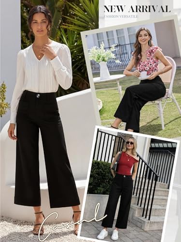 MOHHOM Women’s High Waisted Wide Leg Cropped Pants Stretchy Business Casual Work Pants with Pockets