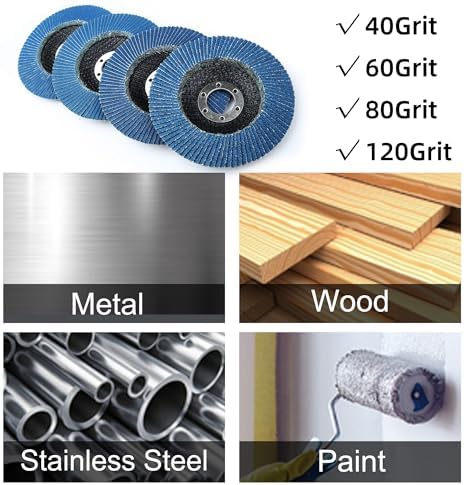 LotFancy 20PCS Flap Discs 4 1/2 for Angle Grinder, Premium Zirconia 40 60 80 120 Grit Sanding Disc, Type 27, 4.5" x 7/8” Grinding Wheels Welding Tools for Metal, Stainless Steel