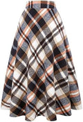 IDEALSANXUN Womens Plaid Wool Skirts Elastic Waist A-Line Pleated Tartan Long Skirts