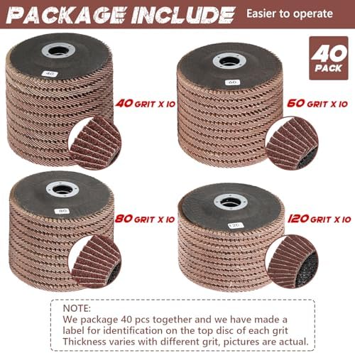4.5 Inch Flap Discs 40 PCS - Assorted Grit 40 60 80 120 Aluminum Oxide Abrasive Grinding Discs, Angle Grinder Sanding Wheels for Metal Wood
