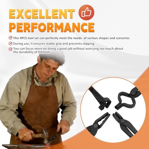 Blacksmith Tongs Set 4PC: Wolf Jaw Tongs, V-Bit Bolt, Flat, Blade; Blacksmith Tools Set for Knife Making Forge Tongs, High-Strength Forged Steel for Blacksmith & Bladesmiths