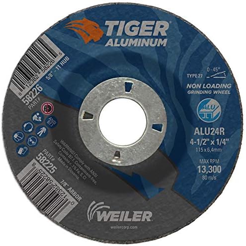 Weiler 58225 4-1/2 x 1/4 Tiger Aluminum Type 27 Grinding Wheel ALU24R 7/8 A.H (Pack of 10)