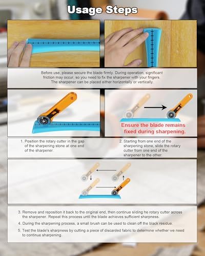 Linear Rotary Blade Sharpener, Rotary Cutter Sharpener for 45mm and 60mm Blades, Manual Rotary Sharpener Tool made of 2 Diamond-Coated Sharpening Stones for Blade Repair, with Clean brush
