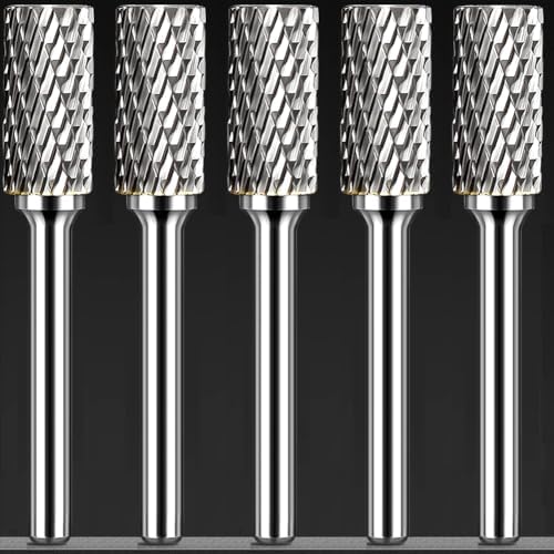 Carbide Burr Set 1/4" Shank SB-5 Die Grinder Bits Tungsten Double Cut Burr Bits (1/2" Cutter Dia X 1" Cutter Length) for Die Grinder Kits Metal Grinding Drilling Polishing (5pcs)