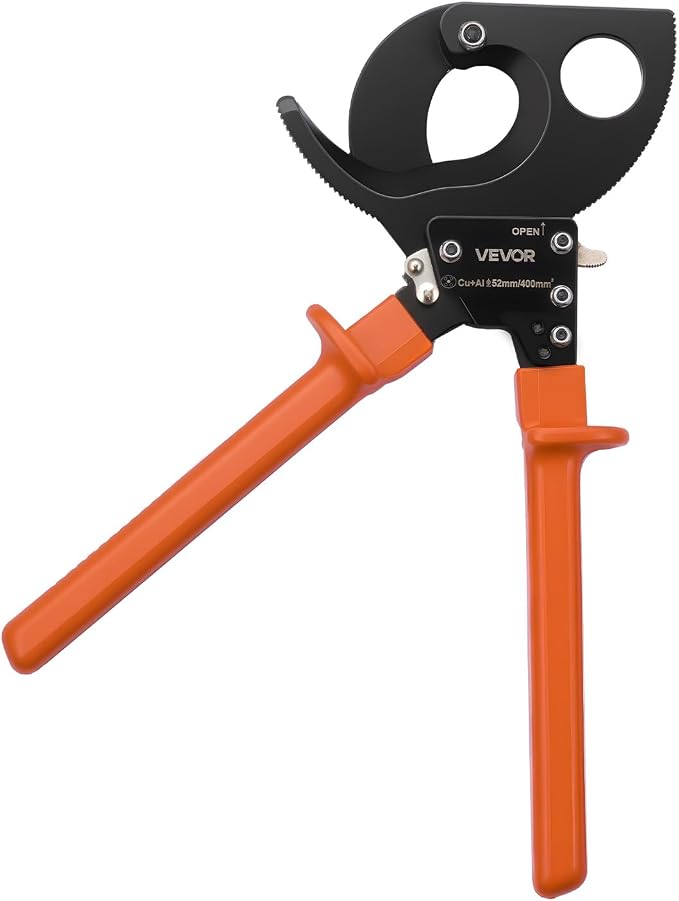 VEVOR Ratcheting Cable Cutter, Spring Steel Blades with PVC-Coated Handles, Quick-Release Button, Heavy Duty Ratchet Cable Wire Cutter for Cutting Copper & Aluminum Cables Up to 800 MCM / 400 mm²