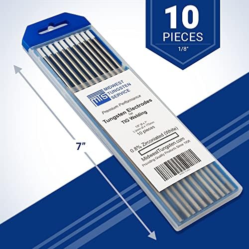 Midwest Tungsten Service TIG Welding Tungsten Electrodes 10-Pack (White - 0.8% Zirconiated Tungsten (WZ8, EWZ-0.8), 1/8")