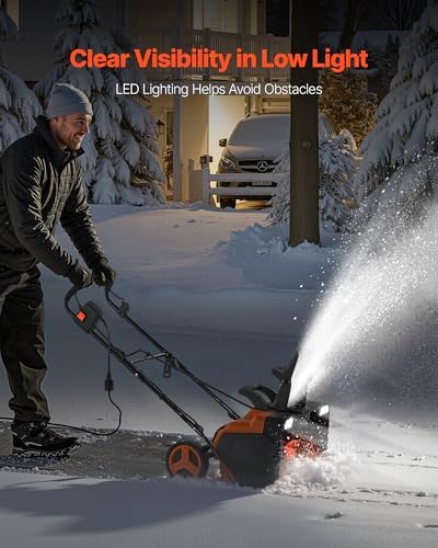 VEVOR Corded Electric Snow Blower, 23-inch 15A Snow Thrower with Dual LED Headlights & 180° Rotating Chute, 25FT Throwing Distance, 12" Depth Clearing, Walk-Behind Snowblower for Driveway Sidewalk