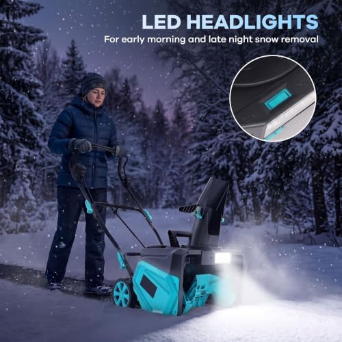 Garvee 40V 20" Cordless Snow Blower, Electric Snow Thrower Machine,Blue