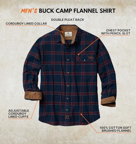 Legendary Whitetails Mens Flannel Long Sleeve Button Down 100% Cotton Shirt