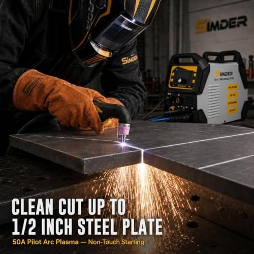 SSimder 200A 10-in-1 Plasma Cutter Welder Combo with Spool Gun, Pulse MIG for Aluminum, Synergic Flux Core MIG, HF TIG, Stick, 110V/220V Dual Voltage Multiprocess Welding Machine