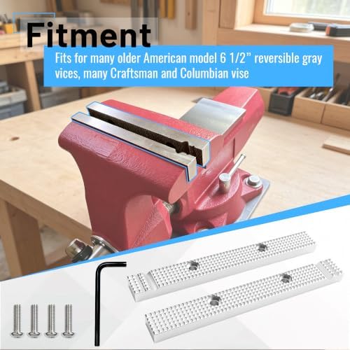 6 1/2 Inch Reversible Aluminum Vise Jaws, Replacement Bench Vise Jaw Pads Compatible with Older USA Craftsman & Columbian Gray Vises, Lightweight Sturdy Clamp Jaw Accessories for Bench Work