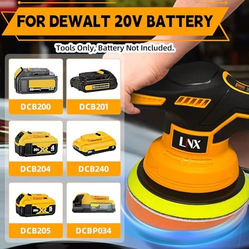 Cordless Buffer Polisher for Dewalt 20V Battery, 6 Inch Car Polisher with 8 Variable Speed, Portable Orbital Buffers and Polishers Kit for Car Detailing, Waxing, Polishing (Battery Not Include)