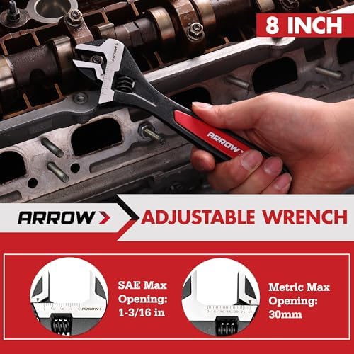 ARROW 8-Piece Pliers and Wrench Set, Pliers Kit with Roll-Up Pouch | 12"/10"/8" Groove Joint Pliers, 8" & 6" Long Needle Nose, 8" Linesman, 6" Slip Joint, 8" Adjustable Wrench, TPR Handles