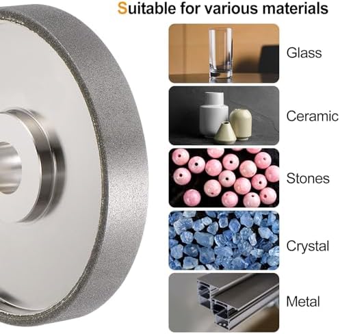 HARFINGTON Diamond Lapidary Wheel 6 Inch x 1 Inch Arbor Hole Grit: 180 Grinding Wheels for Stone, Marble, Glass, Ceramics, Crystal, Carbide, Steel