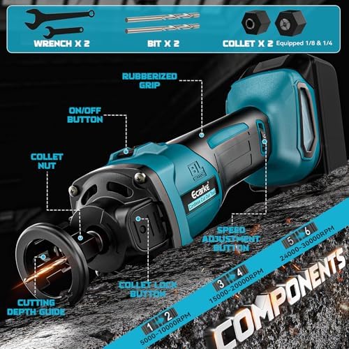 Ecarke Cordless Drywall Cut-Out Tool, Brushless Rotary Drywall Saw Compatible with Makita 18V Battery,6-Speed 30000 RPM Drywall Cutter for Sheetrock, Plywood & Wood (Tool Only)