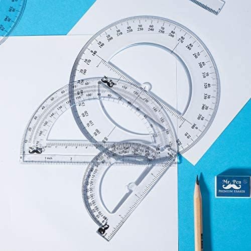 Mr. Pen- Protractor Set, 9 Pack, Clear Plastic 4", 6" & 360 Degree Protractors for Measuring Angles, Math, Geometry, Drafting, Classroom Supplies & Technical Drawing