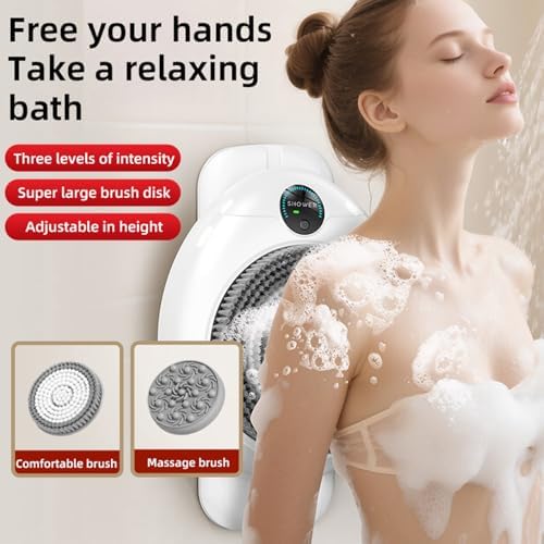 Electric Bathing Brush with Spin Head,Smart Wall Mounted Exfoliating Brush, Shower Back Scrubber 360 Rotation, 3-Speed Adjustment, for Cleansing & Massage
