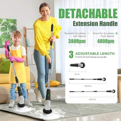 YKYI Electric Spin Scrubber, Cordless Power Cleaning Brush with Long Handle