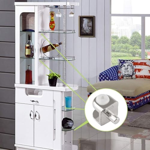 Adjustable Glass Shelf Bracket Pegs 40Pcs Zinc Alloy Frameless Glass Shelf Holder Half Round Cabinet Clamp with Pin Wall Mounted Clips for 4-8mm Glasses (Brushed White)