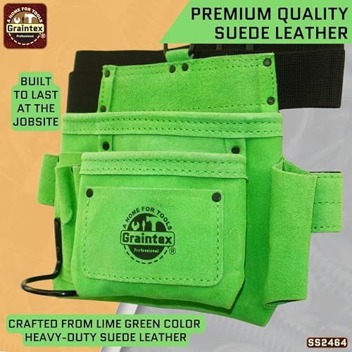 Graintex 5 Pocket Suede Leather Tool Belt/Bag, Multipurpose Leather Tool Belt for Women and Men, Ideal for Construction, Electrician, Handymen, Carpenter, Gardening Pouch & DIY Projects