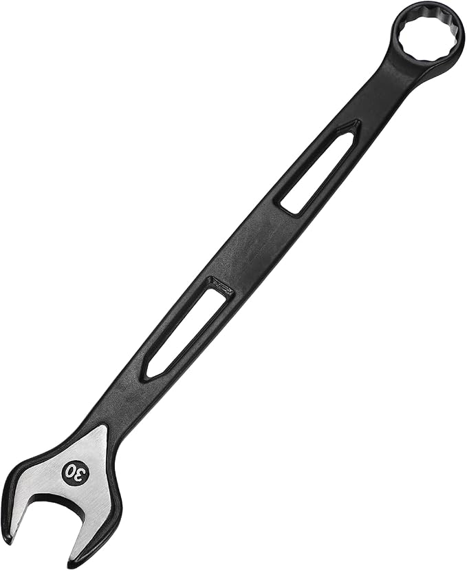 HARFINGTON Combination Wrench 30mm Metric Extra Long 12-Point Box and Open End Carbon Steel Double Ended Industrial Grade Spanner for Automotive Furniture Machinery DIY Repair, Black