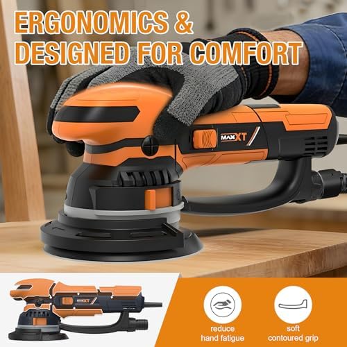 MAXXT 800W Random Orbital Sander, 5mm Eccentric, 3300-7400RPM Variable Speed, 150mm Pad, Dual Mode Polishing, Dust Collection, 5 Sandpapers, Electric Dry Polisher for Wood, Metal, Car