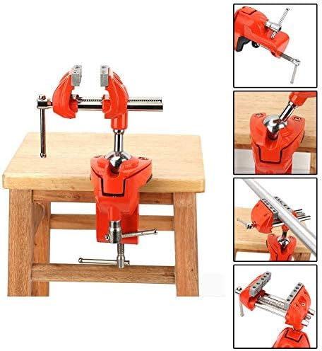 Oumefar Aluminum Mini Table Clamp Vise, 2.8 Inch Jaw Width, Swivel 360 Degree Rotating, Universal Bench Vise, Silver