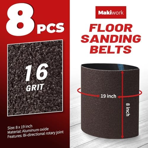 8 inch x 19 inch 16 Grit Sanding Belts, 6 Pack, EZ 8 Drum Sander Sandpaper Rolls for Woodworking and Floor Polishing, Aluminum Oxide Sander Sleeves