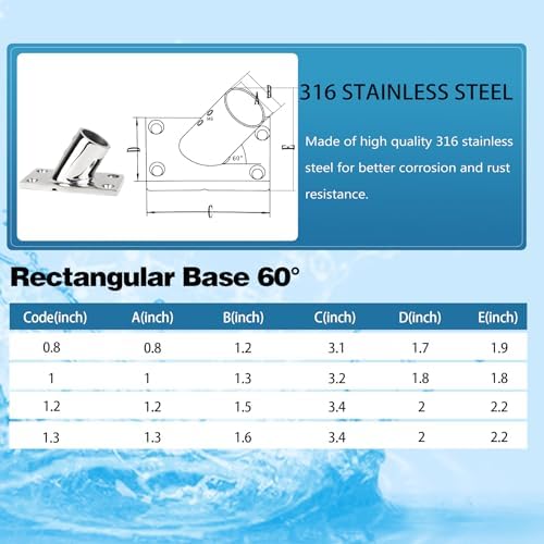 YANYUCB Boat Hand Rail Fitting,316 Stainless Steel Rectangular 60/90 Degree Boat Hand Rail Base(1 inch,1-1/4inch,7/8 inch,1-3/16 inch) with L Shape Hex Key and Screws